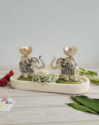 Duo Silver Elephant Candle Platter