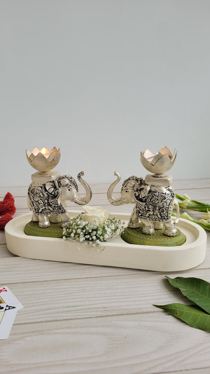 Duo Silver Elephant Candle Platter