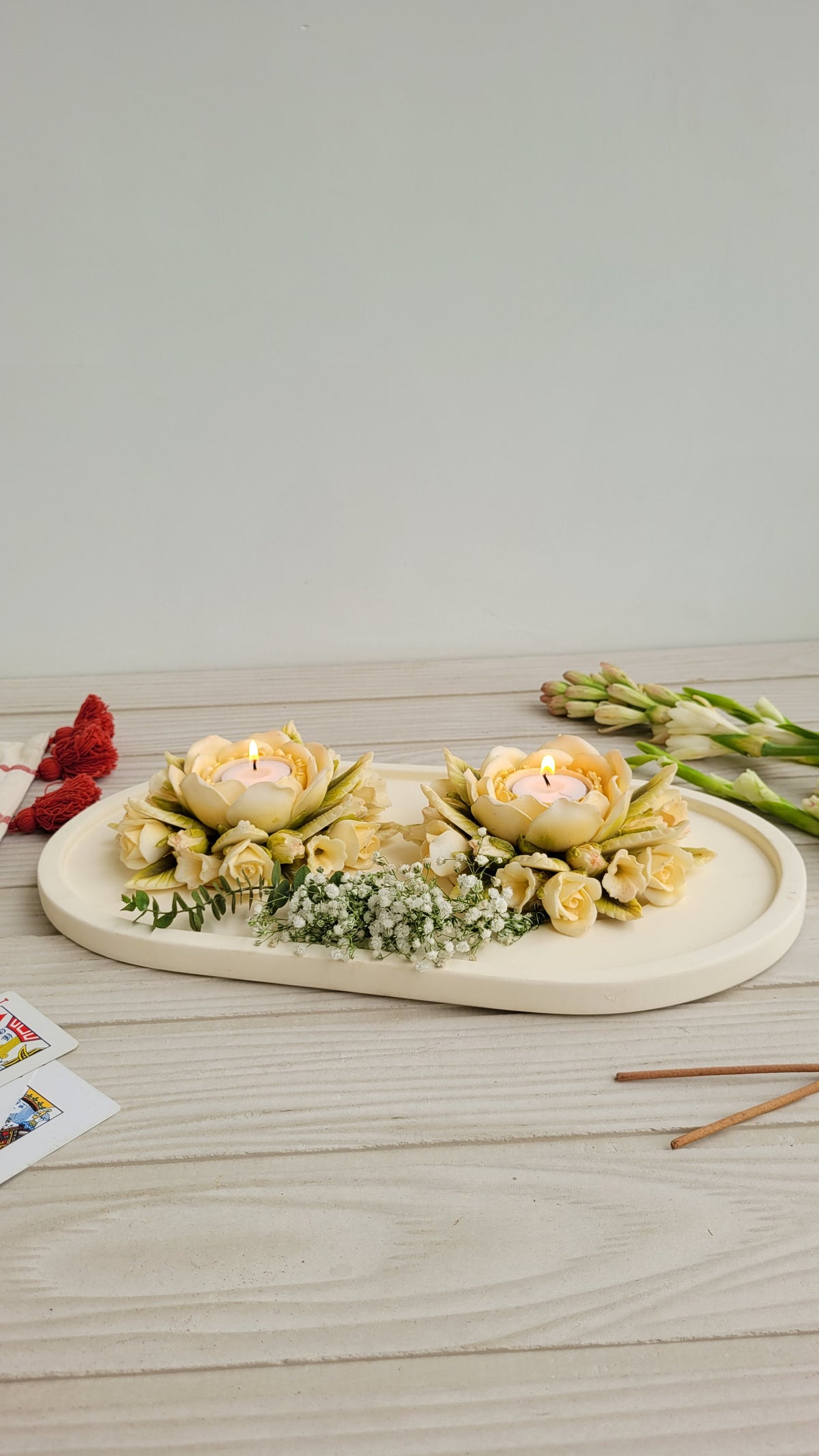 Duo Rose Candle Platter (Buttermilk)