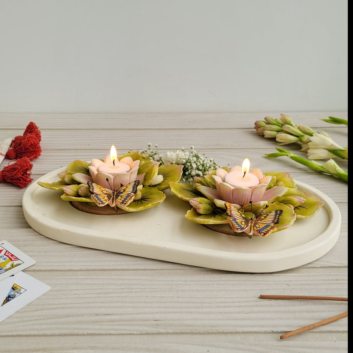 Duo Lotus Candle Platter (Blush)