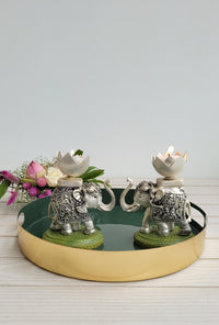 Silver Engraved Elephant Candle