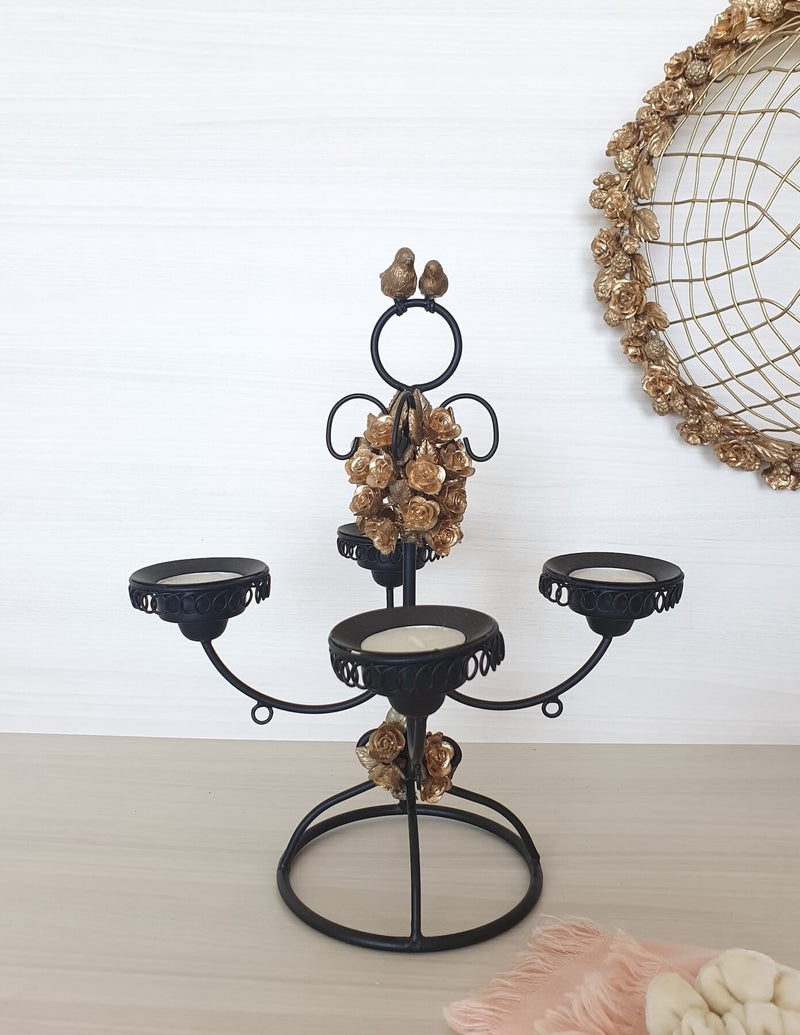 Rosy Perched Candle Holder (Black)