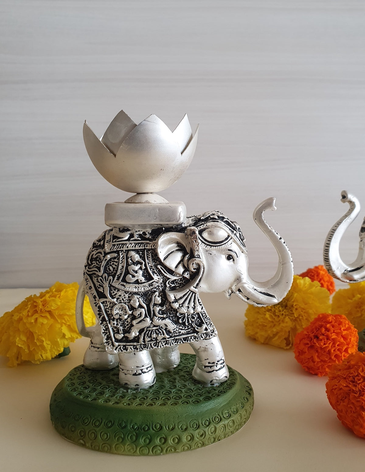 Silver Engraved Elephant Candle