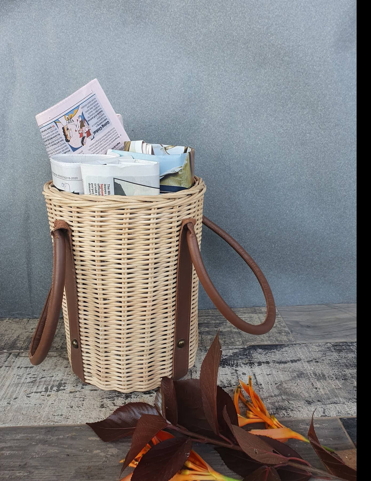 Cinnamon Cylindrical Cane Basket