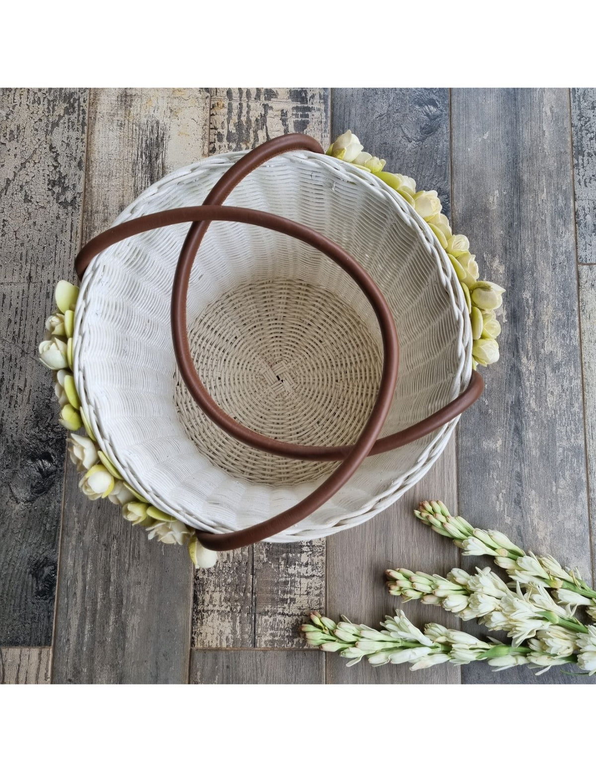 Wreath-Leathered Bucket Basket