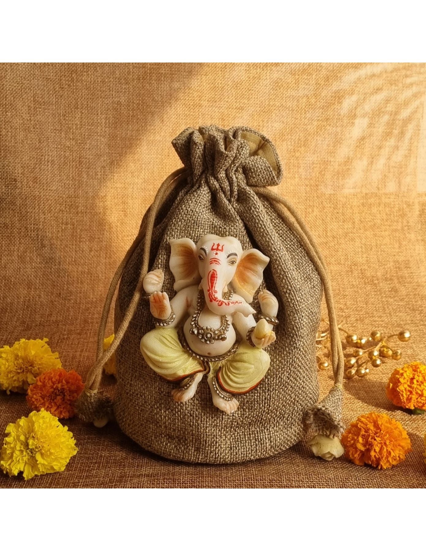 GOLDGIFTIDEAS Ethnic Floral Potli Bags for Ladies, Pouches for Return Gifts,  Shagun Potlis for Baby Shower (Pack of 6)