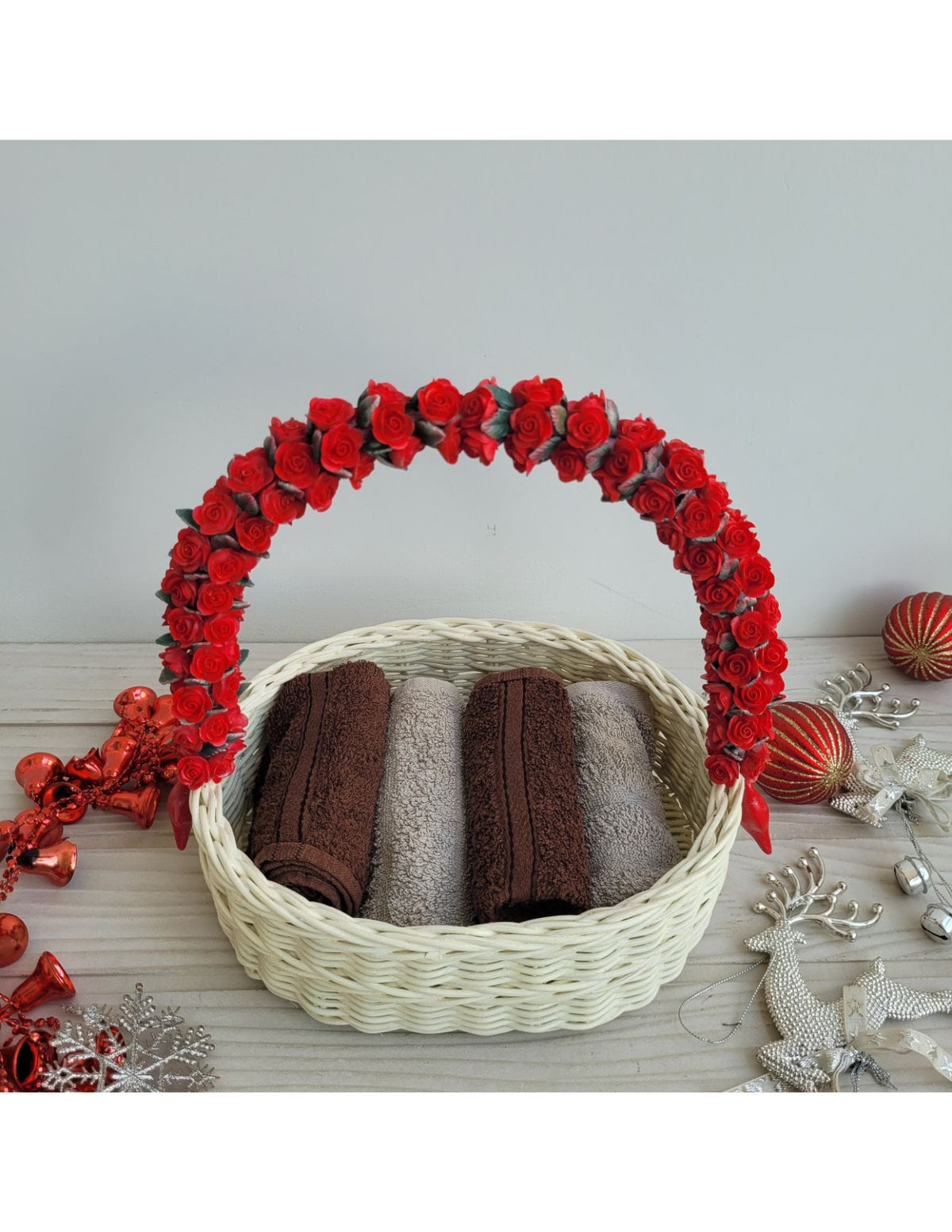 Oval Basket with Red Marble